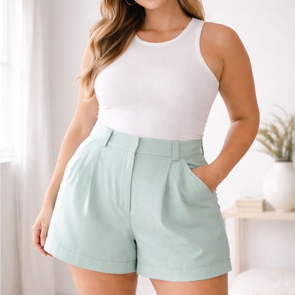 H&M Light Green High Waist Women's Shorts